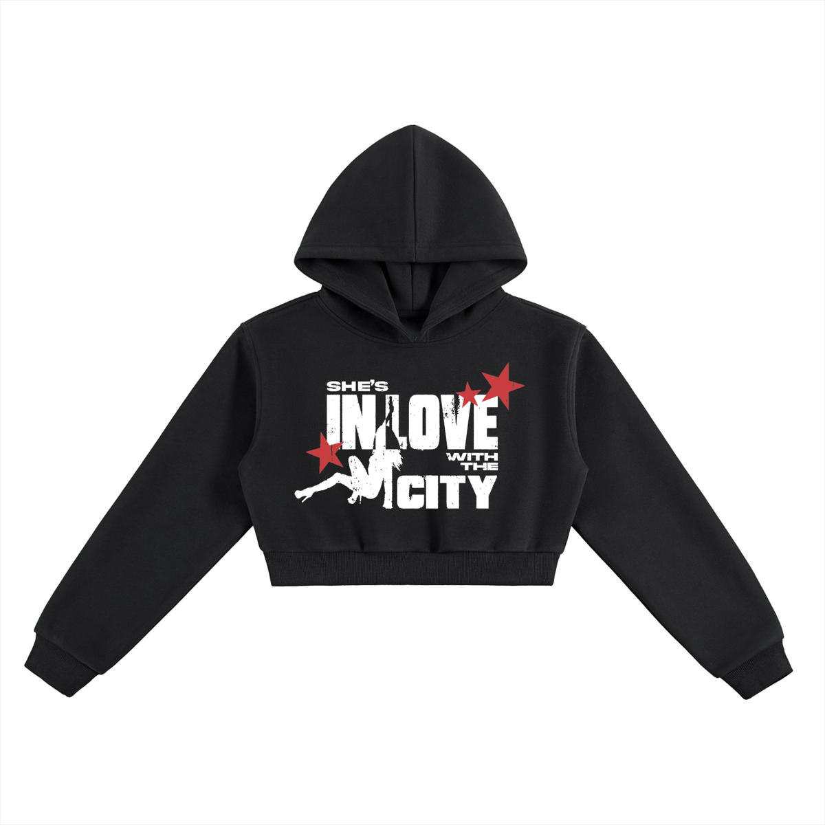 "In Love With The City" (LADYS) Cropped Hoodie - BLACK